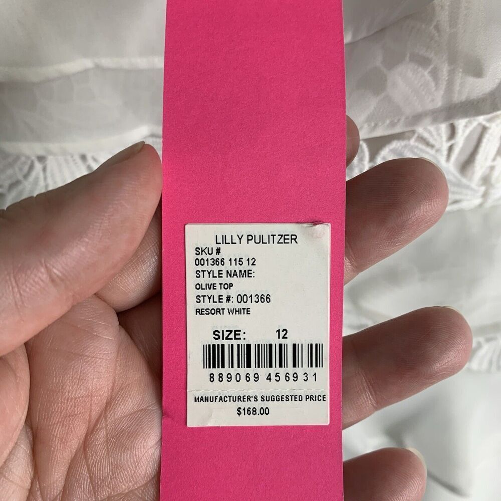 Lilly Pulitzer Olive Top Womens Size 12 Resort White Chiffon Ruffles NWT $168 - Picture 4 of 13